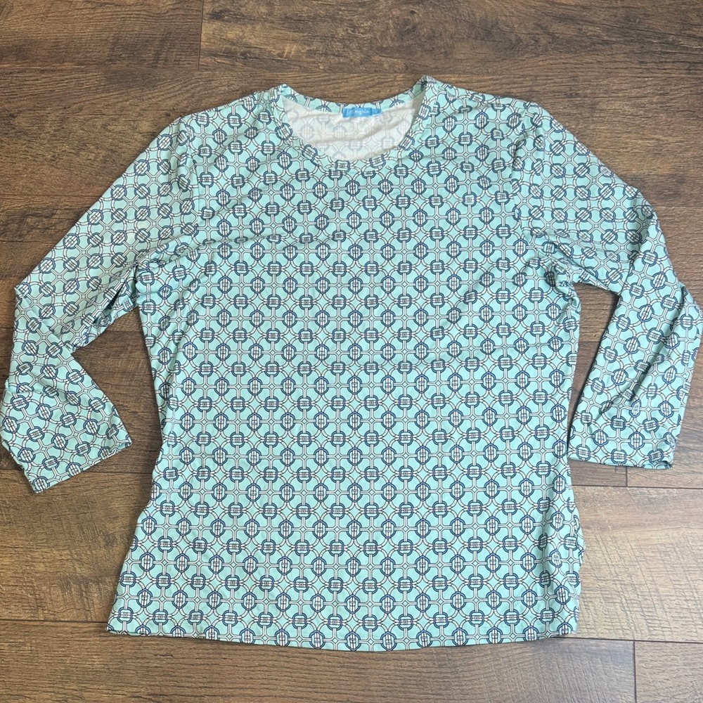 Blue Geometric Long-Sleeve Women’s Top